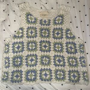 Lucky Brand Blue and Green Crochet Tank Top